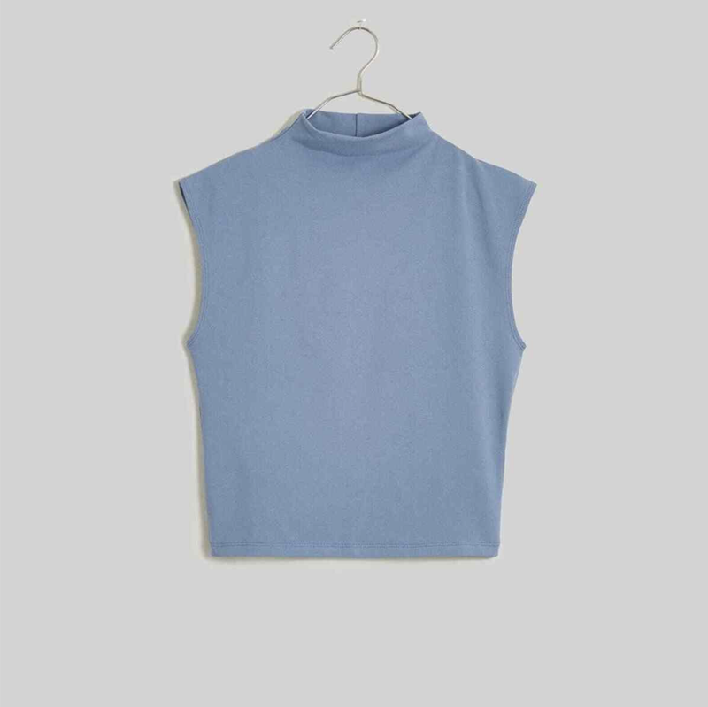 Madewell Women's Blue Funnel Neck Cropped Muscle Tee Sz M