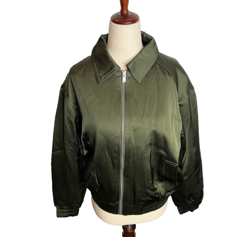 Madewell Womens $188 Relaxed Zip-Front Bomber Jacket Mossy Umber Size S NT115