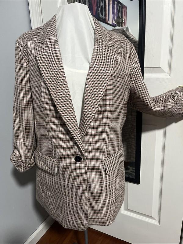 Maeve Anthropologie Collegiate Knit Blazer Women Sz 14 Academia Equestrian Plaid