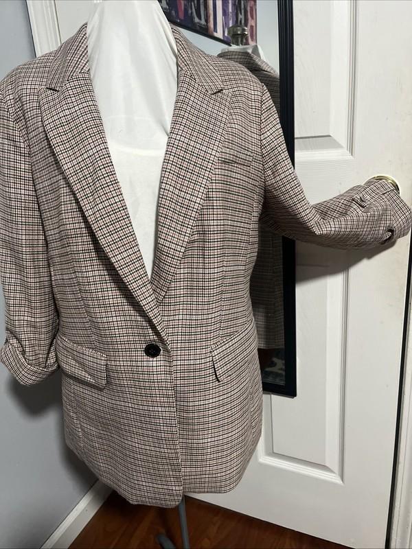 Maeve Anthropologie Collegiate Knit Blazer Women Sz 14 Academia Equestrian Plaid