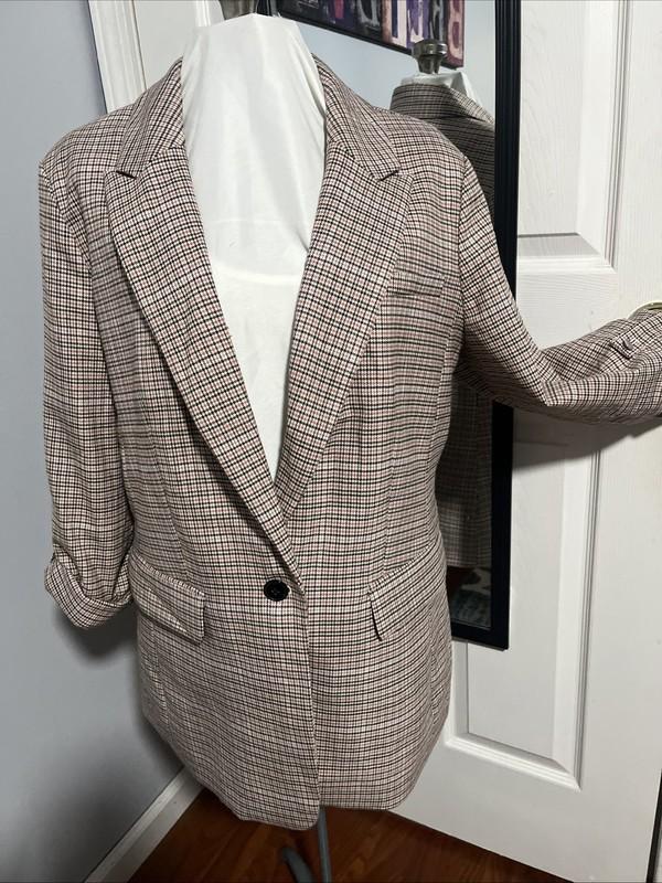 Maeve Anthropologie Collegiate Knit Blazer Women Sz 14 Academia Equestrian Plaid