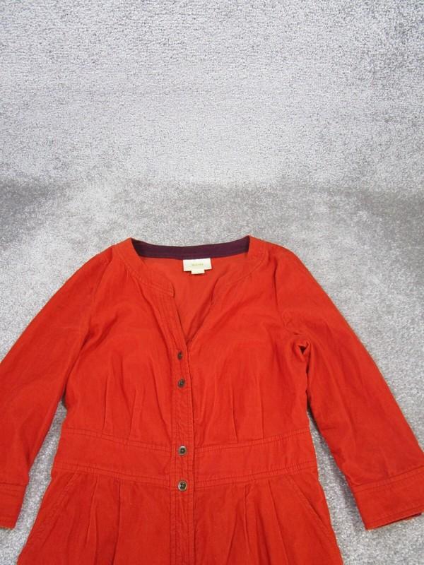 Maeve Shirt Dress Womens 0 Red Cotton Ribbed Long Sleeve Button Front