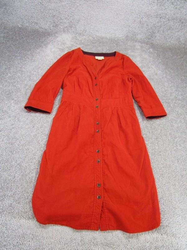 Maeve Shirt Dress Womens 0 Red Cotton Ribbed Long Sleeve Button Front