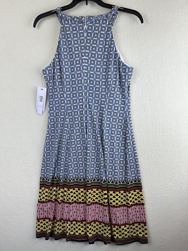 Maggy London Knee Lenth Dress Blue/White Geometric Shaped Womens Size 6