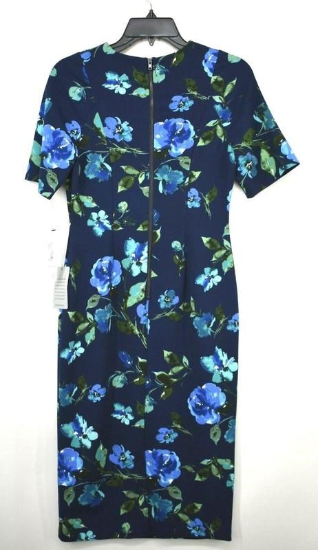 Maggy London Womens Blue Elbow Sleeves Jewel Neck Floral Print Sheath Dress NWT