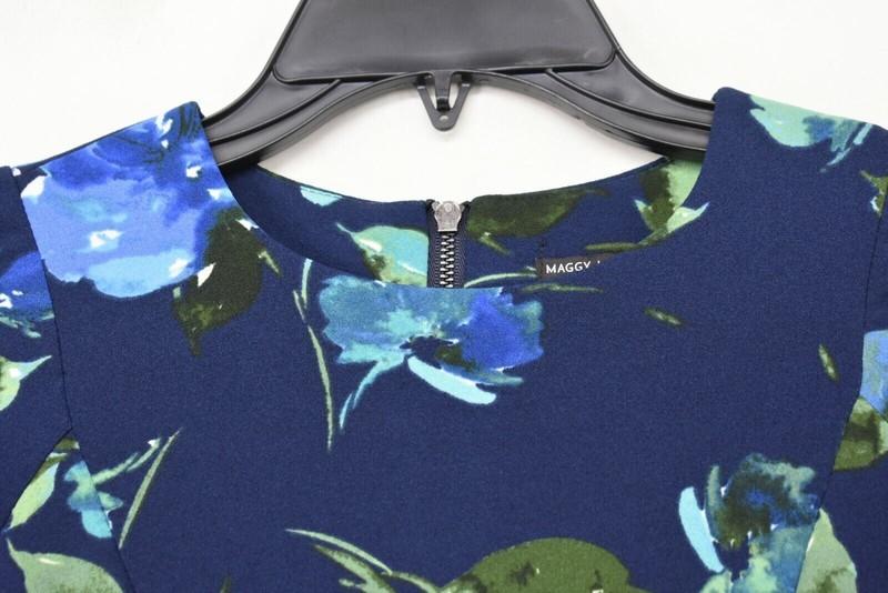 Maggy London Womens Blue Elbow Sleeves Jewel Neck Floral Print Sheath Dress NWT