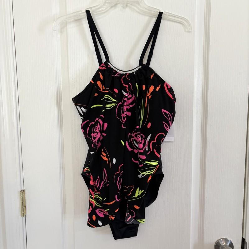 Magicsuit By Miraclesuit Jill Neon Nature Swimsuit 1-PC Black Size 12 Or 14 NEW