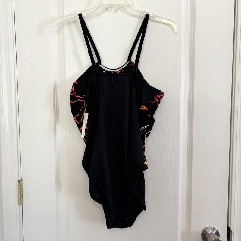 Magicsuit By Miraclesuit Jill Neon Nature Swimsuit 1-PC Black Size 12 Or 14 NEW