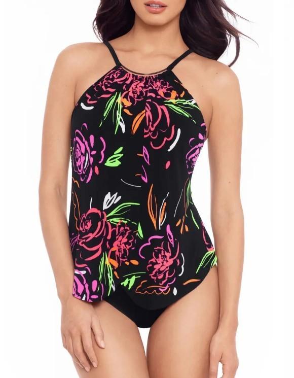 Magicsuit by Miraclesuit Jill Neon Nature Swimsuit 1-PC Black Size 12 or 14 NEW