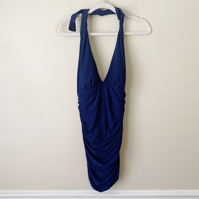 Magicsuit SIZE 8 Yvonne One Piece Swimsuit Dress Halter Neck Ruched Navy Blue