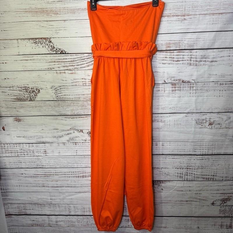 Magnolia Vibrant Orange Ruffle Size Small Jogger Strapless Jumpsuit