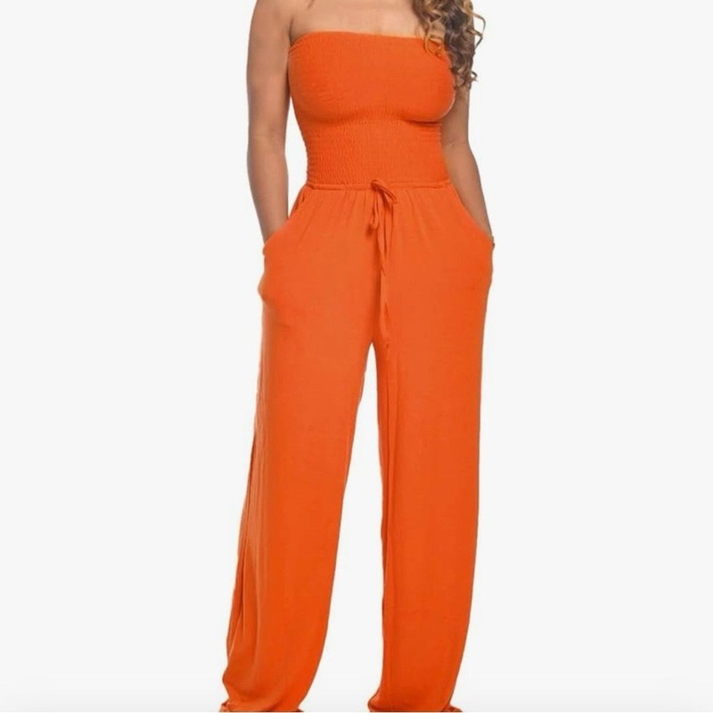 Magnolia Vibrant Orange Ruffle size small jogger Strapless Jumpsuit