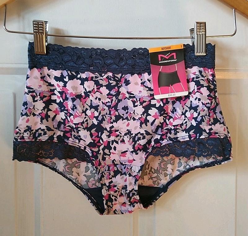 MAIDENFORM FLORAL AND LACE BOYSHORT PANTY SIZE S