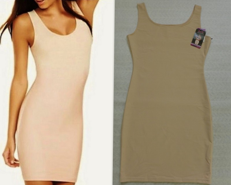 MAIDENFORM Nude Firm Shaper Scoop Neck Tank Slip Dress P10006 Sizes L/XL