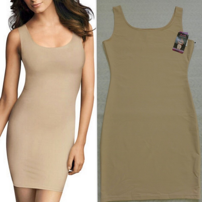MAIDENFORM Nude Firm Shaper Scoop Neck Tank Slip Dress P10006 Sizes L/XL