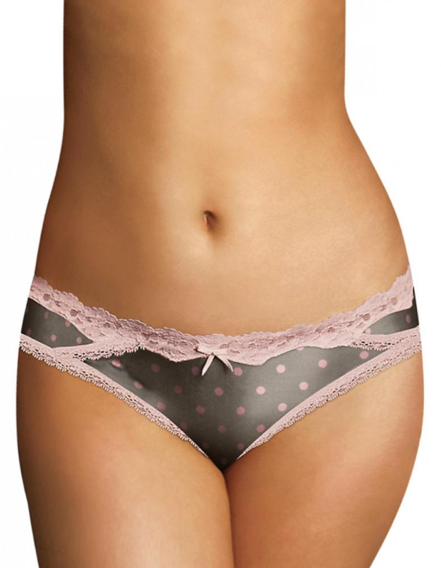 Maidenform Women's Micro Cheekini With Lace Gray/Pink Polka Dot Size S/5 NWT