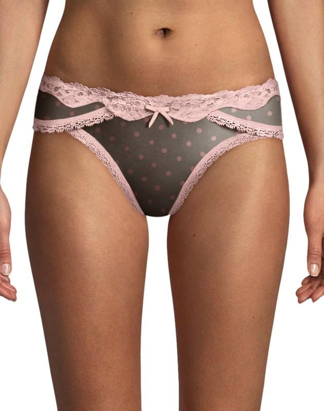 Maidenform Women's Micro Cheekini With Lace Gray/Pink Polka Dot Size S/5 NWT