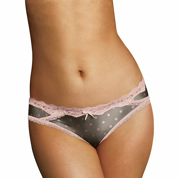 Maidenform Women's Micro Cheekini with Lace Gray/Pink Polka Dot Size S/5 NWT
