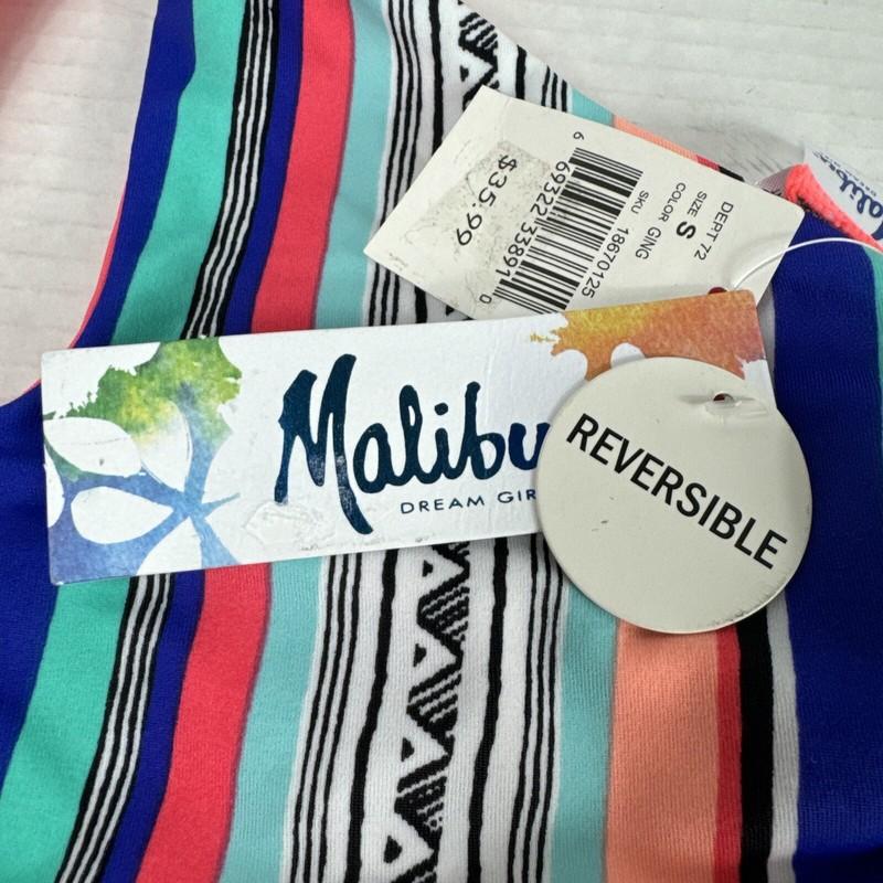 Malibu Dream Girl Reversible Women's Halter Swim Top Size S Blue Multi NWT