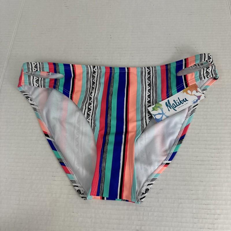 Malibu Dream Girl Women's L Swim Bikini Bottom Peach Coral Striped New