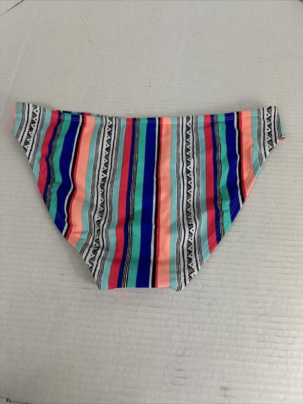 Malibu Dream Girl Women's L Swim Bikini Bottom Peach Coral Striped New