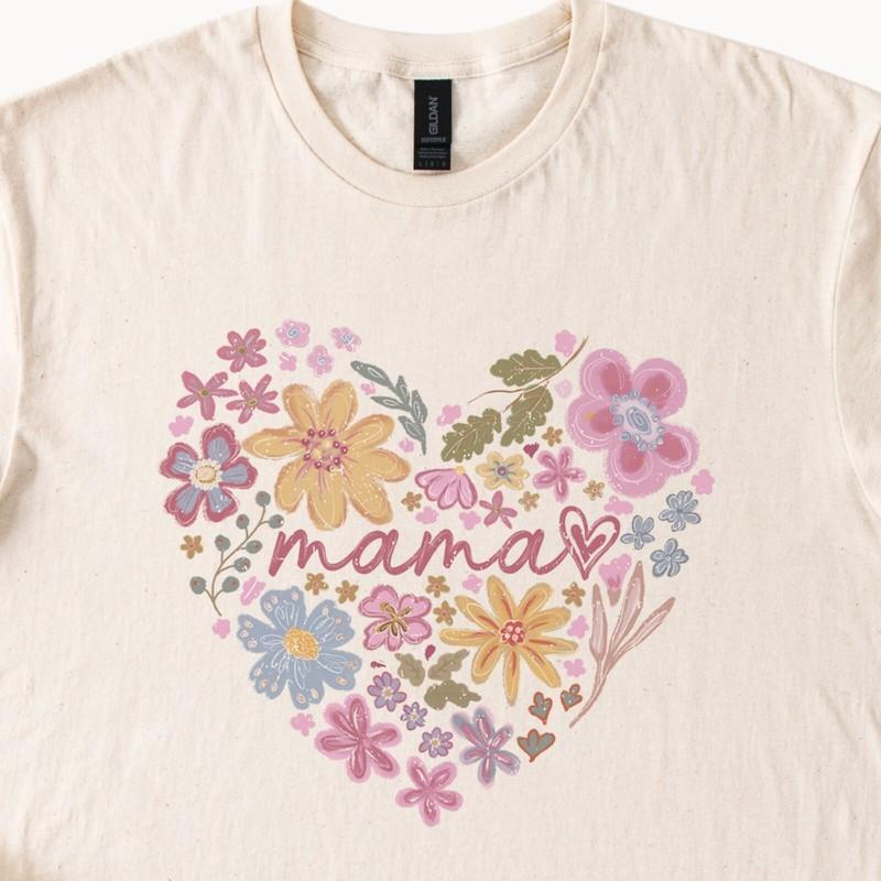 Mama Floral Heart Graphic T Shirt Mothers Day Gift Soft Cotton Tee Shirt