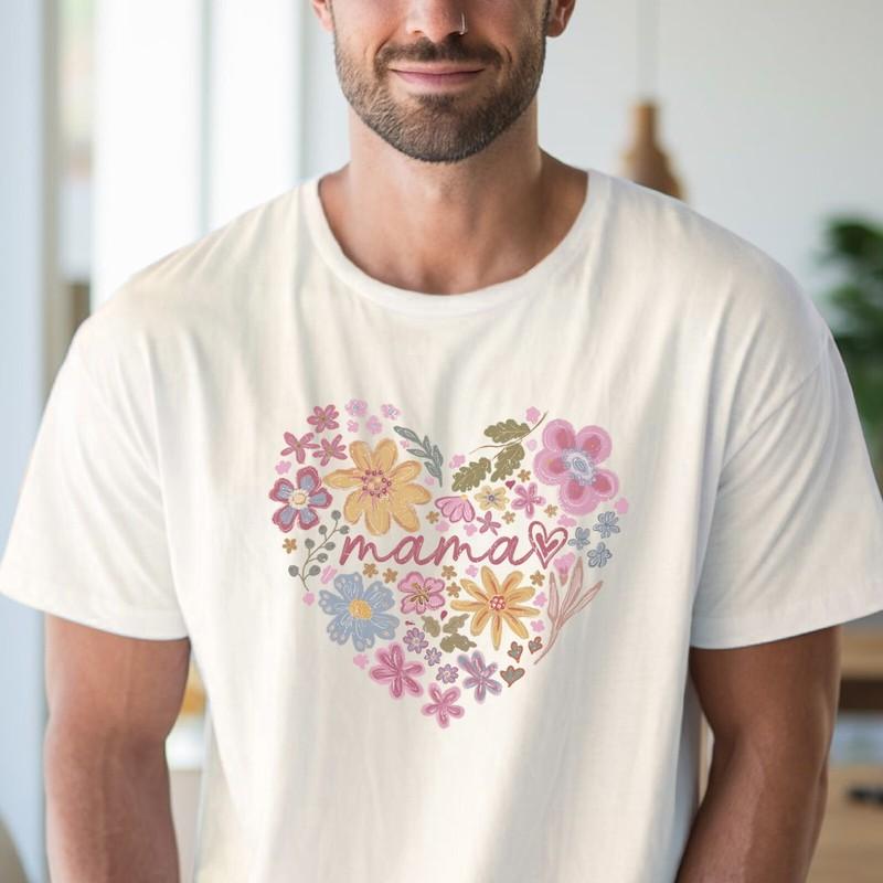 Mama Floral Heart Graphic T Shirt Mothers Day Gift Soft Cotton Tee Shirt