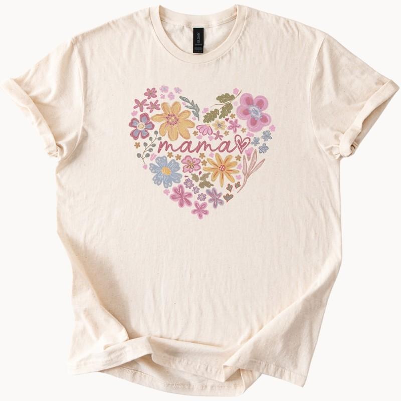 Mama Floral Heart Graphic T Shirt Mothers Day Gift Soft Cotton Tee Shirt