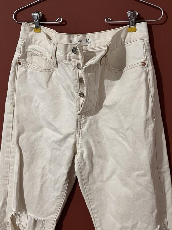 Mango MNG Womens Size 4 Destroyed Straight Leg White Cotton Jeans Frayed Hem