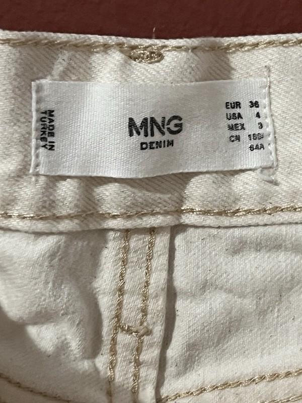 Mango MNG Womens Size 4 Destroyed Straight Leg White Cotton Jeans Frayed Hem
