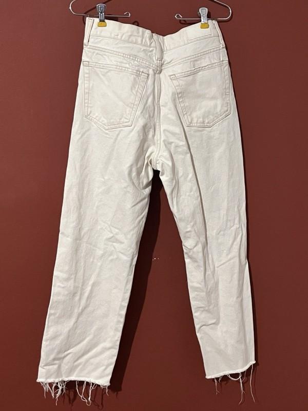 Mango MNG Womens Size 4 Destroyed Straight Leg White Cotton Jeans Frayed Hem