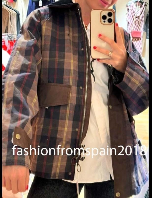 MANGO NEW WOMAN WAXED Checked Parka With Contrasting Collar DARK NAVY 87044072