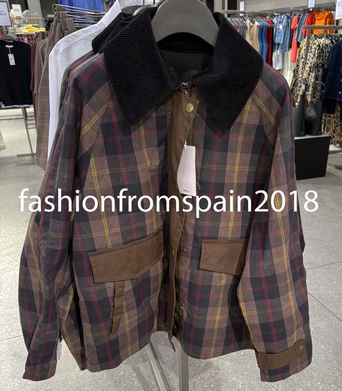 MANGO NEW WOMAN WAXED Checked parka with contrasting collar DARK NAVY 87044072