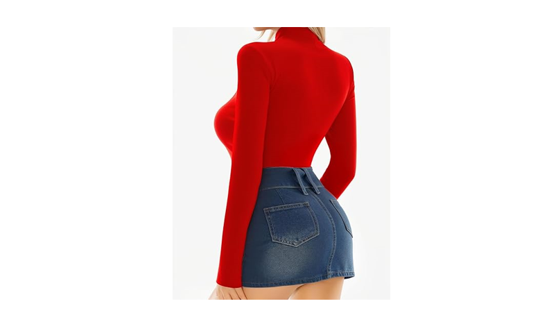 MANGOPOP Women's Mock Turtle Neck Long Sleeve Tops Bodysuit Jumpsuit Large
