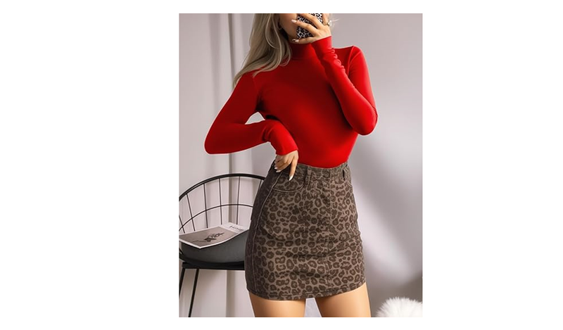 MANGOPOP Women's Mock Turtle Neck Long Sleeve Tops Bodysuit Jumpsuit Large