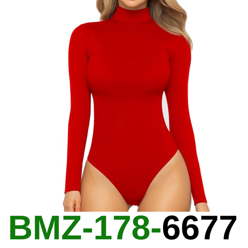 MANGOPOP Women's Mock Turtle Neck Long Sleeve Tops Bodysuit Jumpsuit Large