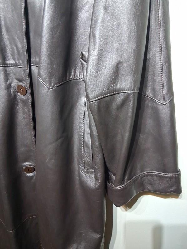 Manzari Milano Women's Brown Leather Long Jacket Coat Size EU 54 US 24