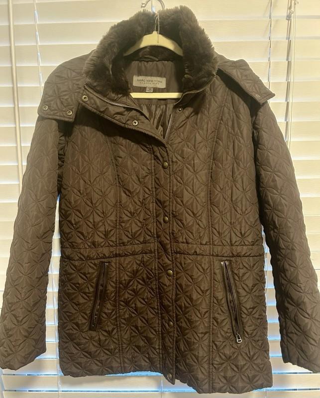 MARC NEW YORK ANDREW MARC Faux Fur Hood Chocolate ColorQuilted Puffer Coat Sz M