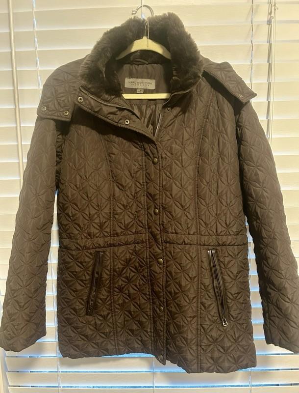 MARC NEW YORK ANDREW MARC Faux Fur Hood Chocolate ColorQuilted Puffer Coat Sz M
