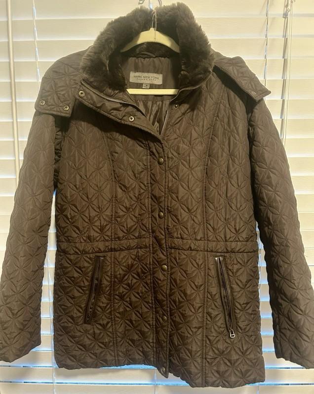 MARC NEW YORK ANDREW MARC Faux Fur Hood Chocolate ColorQuilted Puffer Coat Sz M