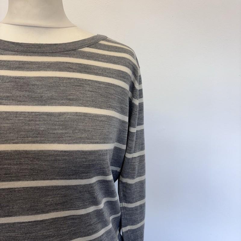 Margaret Howell Jumper Size 14 Grey White Stripe 100% Merino Wool Made In UK