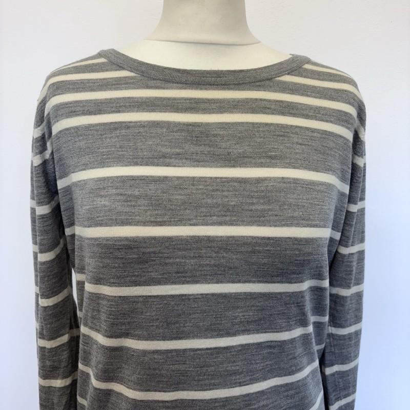 Margaret Howell Jumper Size 14 Grey White Stripe 100% Merino Wool Made In UK