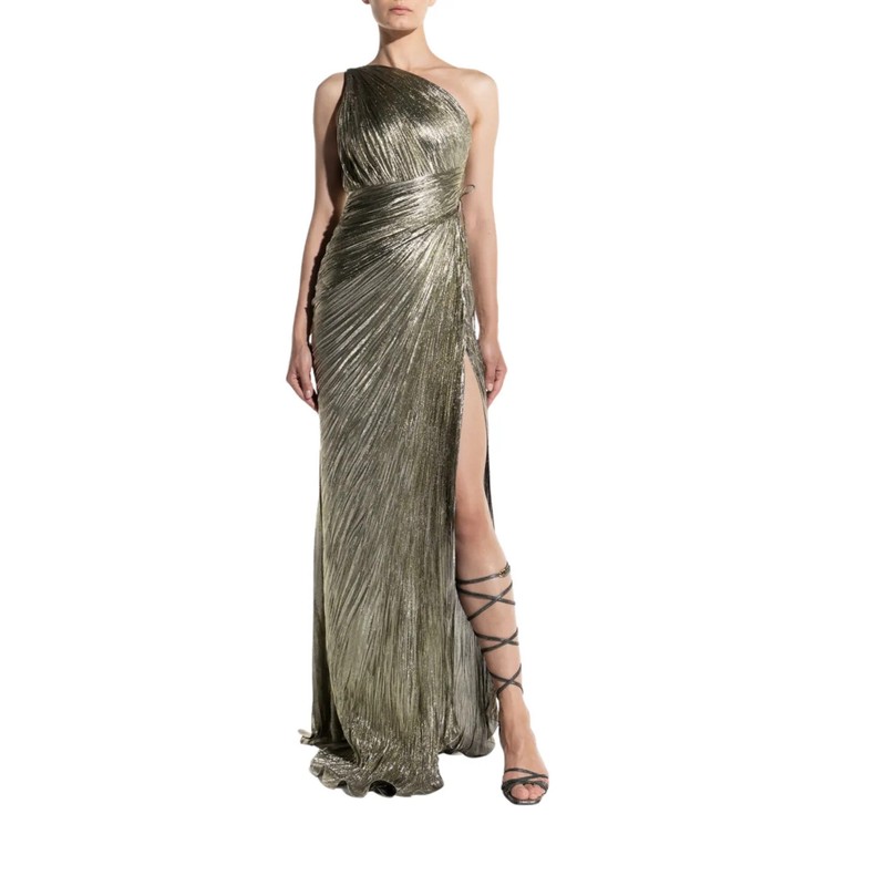 MARIA LUCIA HOHAN Womens Jolene Sleeveless Side Slit Gown Silver UK 10 RRP1860