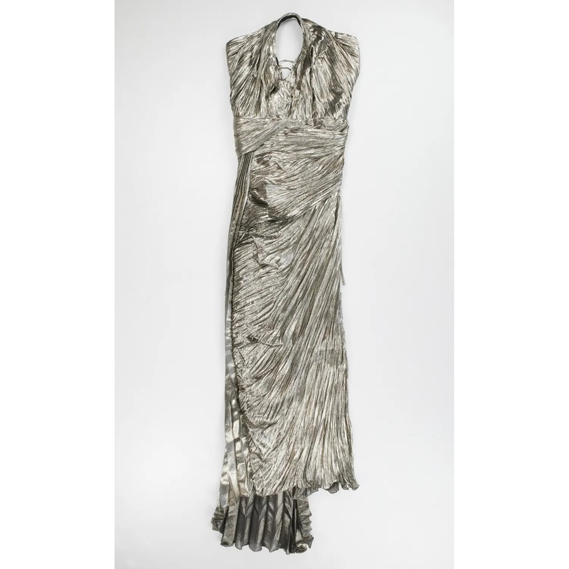 MARIA LUCIA HOHAN Womens Jolene Sleeveless Side Slit Gown Silver UK 10 RRP1860