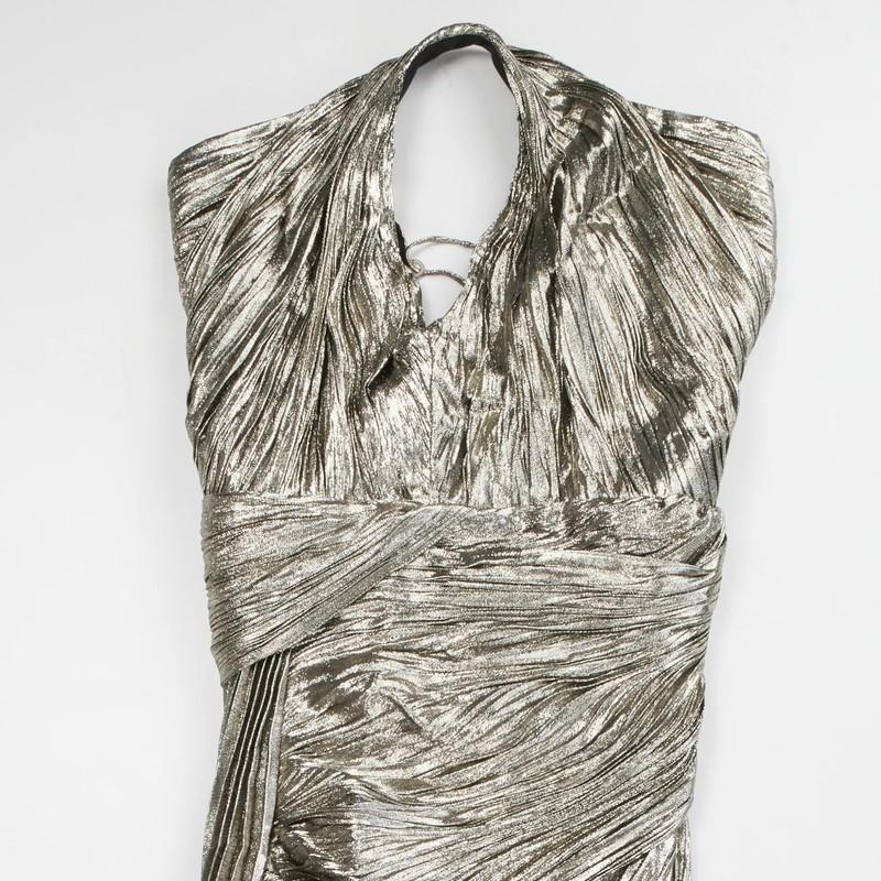 MARIA LUCIA HOHAN Womens Jolene Sleeveless Side Slit Gown Silver UK 10 RRP1860