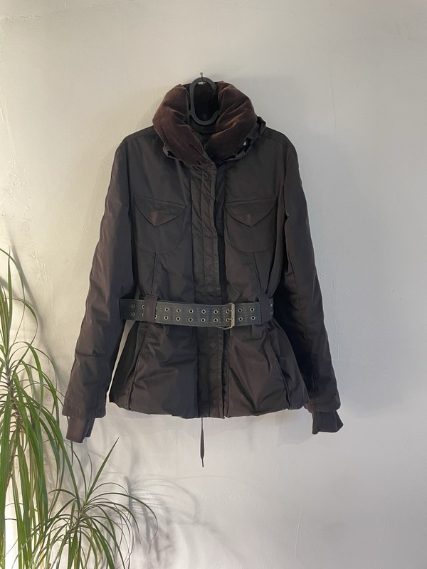 Marithe Francois Girbaud Puffer Jacket Womens Brown Hooded Velvet