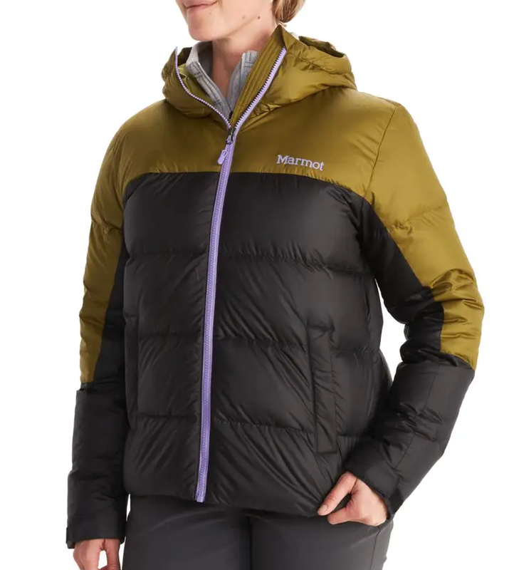 MARMOT Guides Down Womens L Hooded Parka/Jacket/Coat Black/Green NEW $275