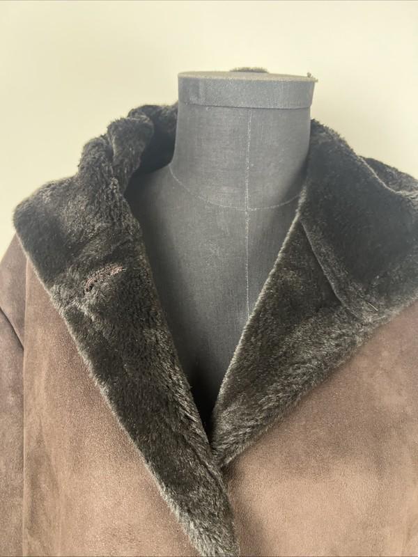 Marvin Richard’s Brown Leather Coat With Luxurious Faux Fur Trim Women 2XLarge