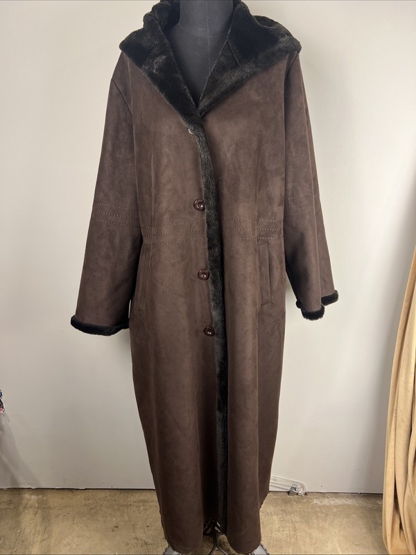 Marvin Richard’s Brown Leather Coat With Luxurious Faux Fur Trim Women 2XLarge