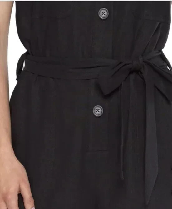 Matty M Ladies Linen Blend Button Front Romper Womens Medium